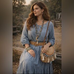 Lauren Ralph Lauren - Light Blue chambray denim, peasant dress -